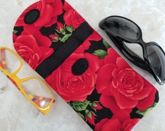 Double Eyeglasses Case for the Rose Lover - Red Double Pocket Eyeglass Case - Purse Organizer - Double Sunglass Case - Tampon Case