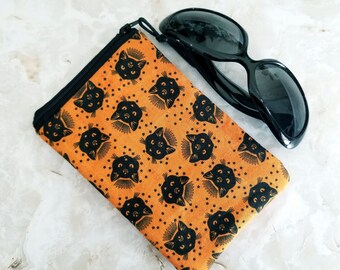 Witchy Black Cats on Bold Orange Eyeglass Case for One Pair of Glasses - Single Pocket Case - Tampon or Condom Case - Purse Organizer