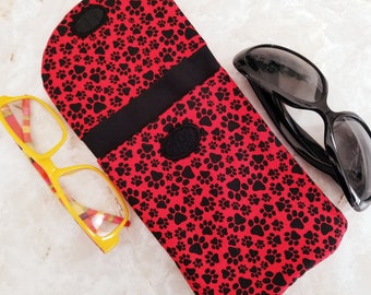 Double Eyeglasses Case for Dog Lover - Red Double Pocket Eyeglass Case - Purse Organizer - Double Sunglass Case - Tampon Case