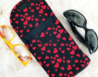 Double Eyeglasses Case for Your Heart's Delight - Red Double Pocket Eyeglass Case - Purse Organizer - Double Sunglass Case - Tampon Case