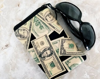 Money Money Money Come to Me! Eyeglass Case for One Pair of Glasses - Single Pocket Case - Tampon or Condom Case - Purse Organizer