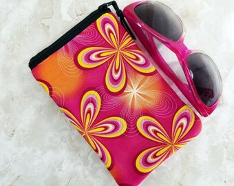 Retro Hippy Pink & Orange Eyeglass Case for One Pair of Glasses - Single Pocket Zip Bag - Tampon or Condom Case - Purse Organizer