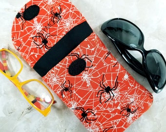 Witchy Spiders on Bold Orange Eyeglass Case Holds 2 Pairs - Fall Orange Sunglasses Case - Condom Tampon Case - Halloween Purse Organizer