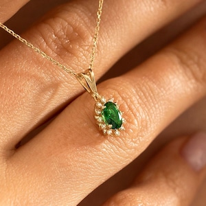 Dainty Emerald Necklace in 14k Solid Gold | Real Emerald Gemstone Necklace for Women | Genuine Emerald | Graduation Gift | Gemstone Jewelry