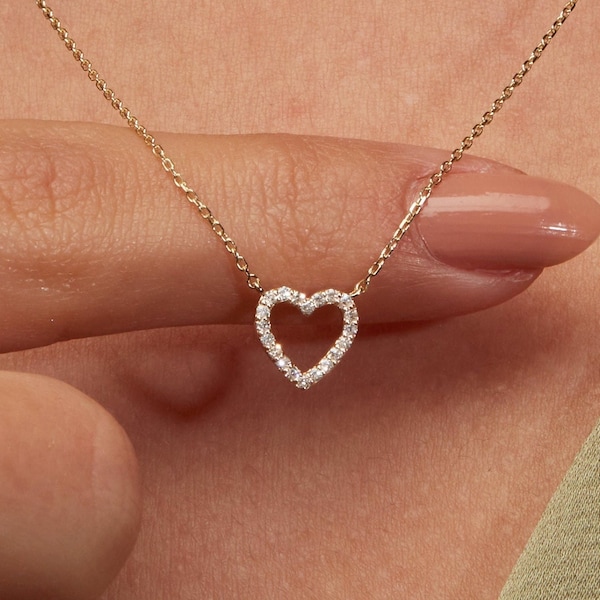 0.13 Ct Diamond Heart Necklace for Women | 14k Solid Gold Love Pendant by Lueur Diamond Studio | Diamond Bridal Heart Shaped Necklace Gift