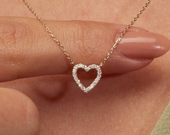 0.13 Ct Diamond Heart Necklace for Women | 14k Solid Gold Love Pendant by Lueur Diamond Studio | Diamond Bridal Heart Shaped Necklace Gift