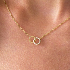 Natural Diamond Intertwined Circles Necklace for Women | 14k Solid Gold Double Circles Pendant | 14k Gold Jewelry for Her
