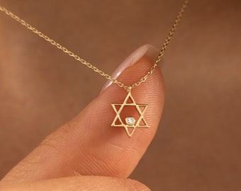Star of David Necklace 14k Solid Gold | Diamond Magen David Necklace | Star of David Pendant | Magen Star Charm | Jewish Star Necklace