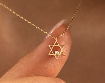 Star of David Necklace 14k Solid Gold | Diamond Jewish Star | David Star Pendant for Women | Magen Star Charm Jewelry | Christmas Jewelry