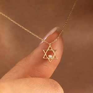 Star of David Necklace 14k Solid Gold | Diamond Jewish Star | David Star Pendant for Women | Magen Star Charm Jewelry | Christmas Jewelry