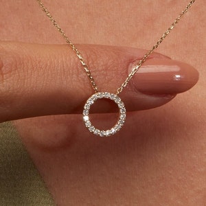 diamond necklace	14k gold necklace	dainty gold necklace	diamond pendant	14k diamond necklace	open circle necklace	gold karma necklace	diamond layering	14k circle pendant	circle disk necklace	Valentine Gift	Gold Gift for Her	white gold necklace