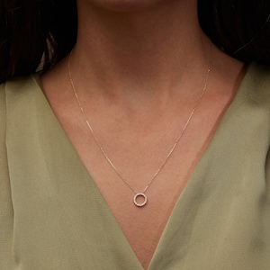 diamond necklace	14k gold necklace	dainty gold necklace	diamond pendant	14k diamond necklace	open circle necklace	gold karma necklace	diamond layering	14k circle pendant	circle disk necklace	Valentine Gift	Gold Gift for Her	white gold necklace