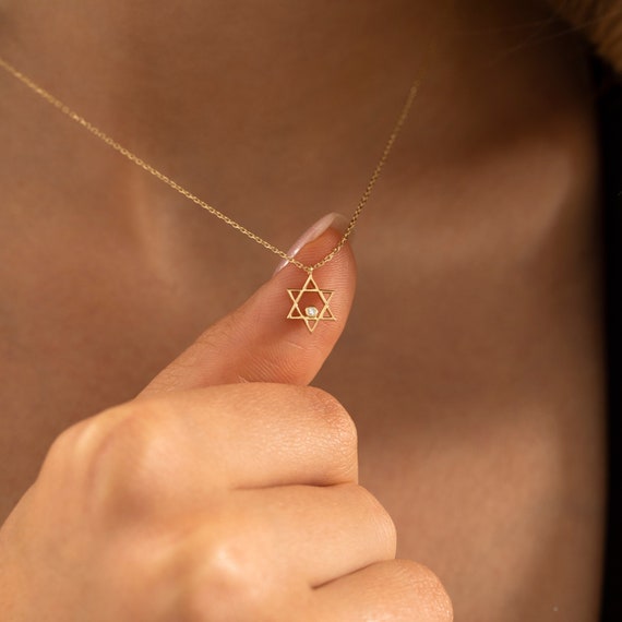 Star of David Necklace 14k Solid Gold Diamond Magen David Necklace Star of David Pendant Magen Star Charm Jewish Star Necklace Etsy