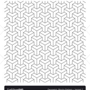 Puede incluir: Patrón geométrico en blanco y negro con un diseño repetitivo de cubos superpuestos. El patrón se llama "Geometric Blocks Pattern - Variant 1".