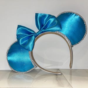 Light Blue Satin Mouse Ears Headband