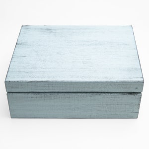 Beach house storage box  , blue wooden tea box , collections box with 6 slots , keepsake memory box  , coastal home gift , bathroom storage