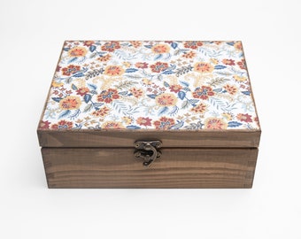 Vintage Floral Wooden Tea Box: Decoupage Jewelry Storage Organizer