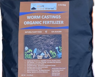 Worm Castings 5-lb Bag FREE SHIPPING (Vermicompost), Soil Builder Organic Fertilizer, All Natural for Planting, Gardening, Yards, Worm Tea