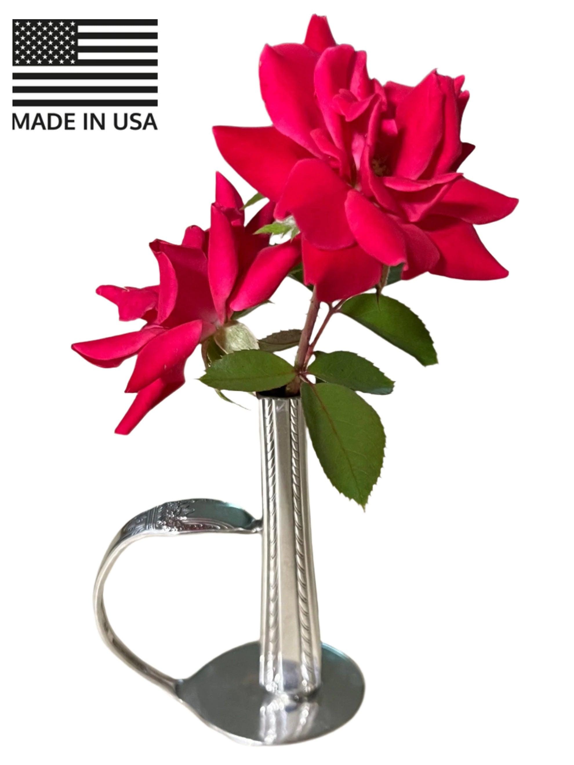 Silver Flower Bud Vase- Single, 4" Tall, Vintage Silverware Metal Art, Made in USA