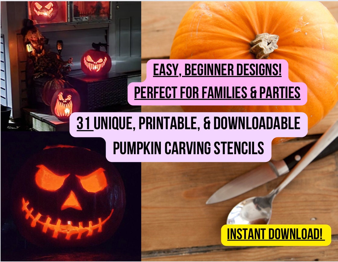 31 Printable Pumpkin Carving Stencils Template, Jack O Lantern Faces