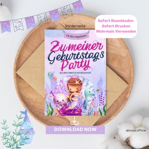 Kindergeburtstag Einladungskarte Einladung Kinderparty Kindergeschenke Geburtstagsfeier Geburtstagsdeko Meerjungfrau Mermaid