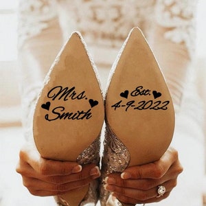 Personalized Marriage "I Do" Wedding Shoes Decal, Custom Mr. and Mrs. Last Name w/ Date, Bride Groom Shoe Stickers, Wedding shoe Decals