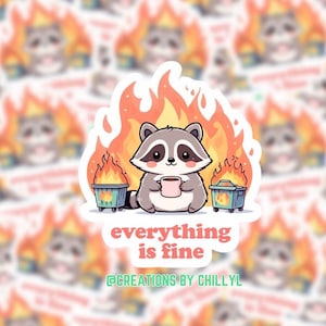 Dumpster Fire Sticker| Anxiety Sticker| Sarcastic Sticker| Funny Laptop Decal|Racoon Sticker|