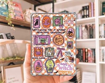 Encart Kindle Halloween en téléchargement numérique | Décoration de lecture fantasmagorique automnale pour Kindle | Accessoire de liseuse Halloween mignon Witchy | Cadeau livresques