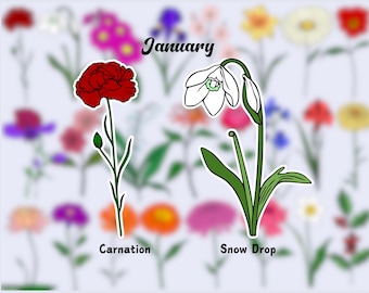 Birth Flower Waterproof Vinyl Stickers | January Flower Sticker|Birth Month Sticker| Laptop Vinyl Decal | Water Bottle Decal| Kindle Sticker