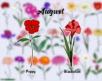 Birth Flower Waterproof Vinyl Stickers|August Flower Sticker|Birth Month Sticker| Laptop Vinyl Decal | Water Bottle Decal| Kindle Sticker