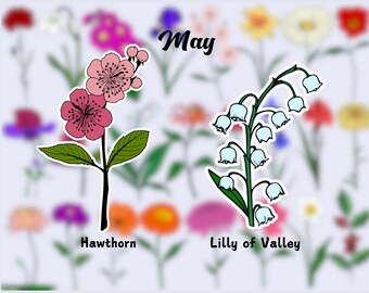 Birth Flower Waterproof Vinyl Stickers | May Flower Sticker|Birth Month Sticker| Laptop Vinyl Decal | Water Bottle Decal| Kindle Sticker