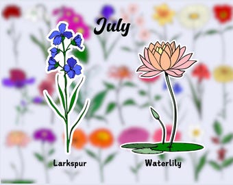 Birth Flower Waterproof Vinyl Stickers|July Flower Sticker|Birth Month Sticker| Laptop Vinyl Decal | Water Bottle Decal| Kindle Sticker