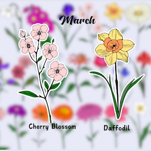 Birth Flower Waterproof Vinyl Stickers | March Flower Sticker| Birth Month Sticker| Laptop Vinyl Decal | Water Bottle Decal| Kindle Sticker