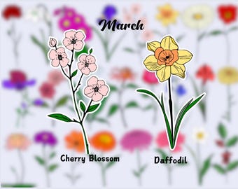 Birth Flower Waterproof Vinyl Stickers | March Flower Sticker| Birth Month Sticker| Laptop Vinyl Decal | Water Bottle Decal| Kindle Sticker