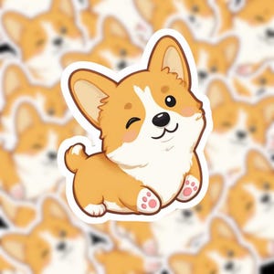 Schattige Corgi-sticker – vinylsticker hond knipogen – sticker kawaii puppy – laptopsticker, waterfles, cadeau voor hondenliefhebbers, huisdierfans