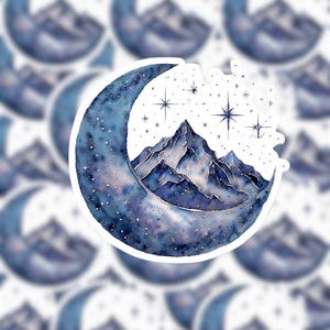 Moon with Mountain and Stars sticker| Bookish sticker| Velaris Sticker|ACOTAR Sticker|Kindle sticker| laptop sticker| water bottle sticker