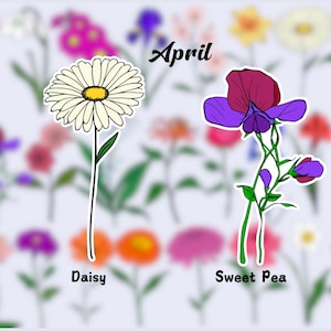 Birth Flower Waterproof Vinyl Stickers | April Flower Sticker|Birth Month Sticker| Laptop Vinyl Decal | Water Bottle Decal| Kindle Sticker