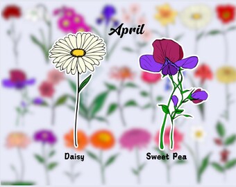 Birth Flower Waterproof Vinyl Stickers | April Flower Sticker|Birth Month Sticker| Laptop Vinyl Decal | Water Bottle Decal| Kindle Sticker
