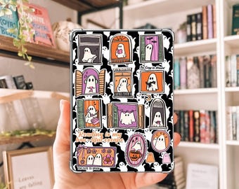 Ghost Kindle Insert Printed | Cute Spooky Fall Decor for E-Readers | Cozy Halloween Ghost Reading Gift | Pre-Cut and Shipped Kindle Insert
