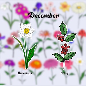 Birth Flower Waterproof Vinyl Stickers|December Flower Sticker|Birth Month Sticker| Laptop Vinyl Decal | Water Bottle Decal| Kindle Sticker