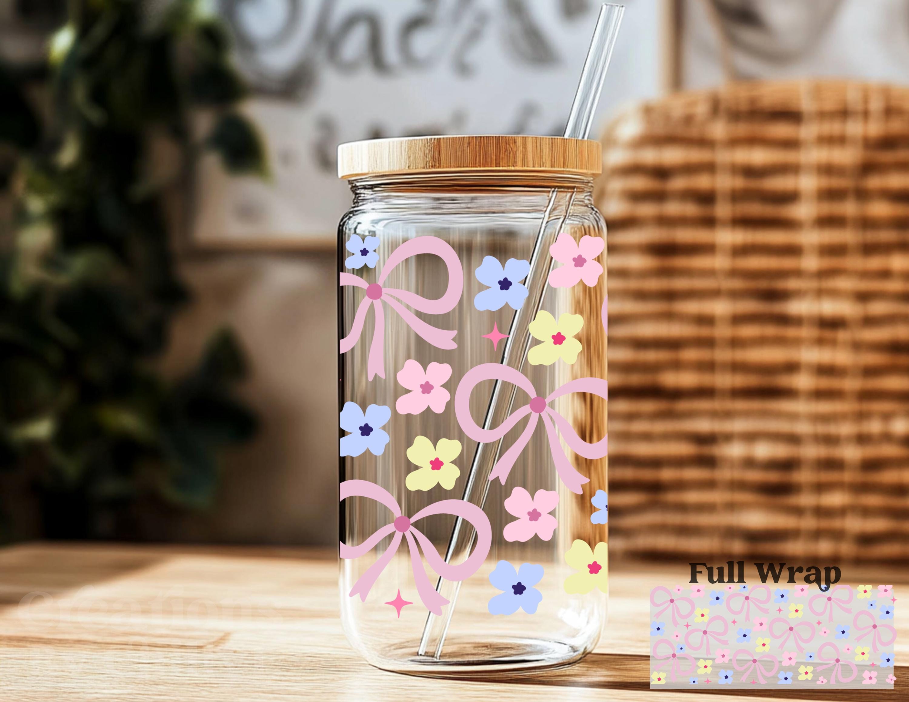 Coquette Bow Floral Libbey Glass Cup – 16 Oz Pink Bow Tumbler – Cute ...