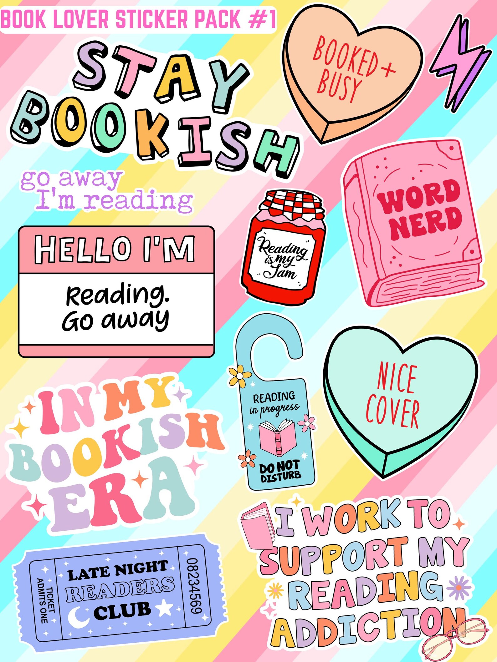 Book Lover Sticker Pack | Pastel Bookish Stickers for Journals ...