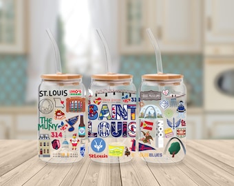 St. Louis Libbey Glass Cup Wrap – 16oz Iced Coffee Tumbler | STL Icons Design |Arch, Cardinals, Blues, Ted Drewes |Gift for St. Louis Lovers