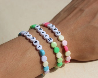 Colorful beaded bracelet personalized with text of your choice