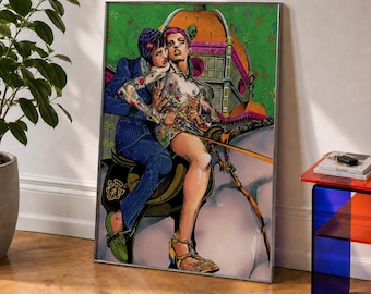Lámina artística de Jolyne & Bucciarati | Cartel de la exposición de Florencia | Arte mural de moda de lujo | Decoración con ilustraciones de manga japonés
