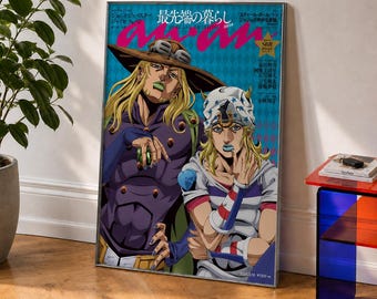 Johnny Joestar & Gyro Zepelli Poster | JoJo Steel Ball Run Wall Art | Anime Manga Poster Print | Magazine Cover Decor | Otaku Room Art