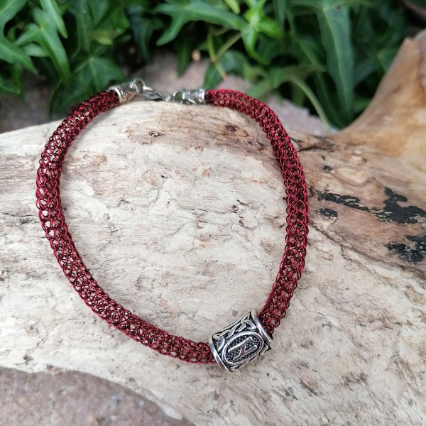 Armband, Drahtschmuck, Wikinger Stricken, Rune, Schmuck, bordeaux