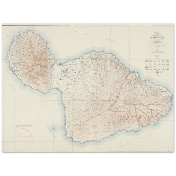 Maui Topo and Features Map 1925 Premium Semiglossy Paper Etsy