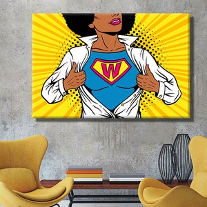 Pop Art Wall Art/ Modern Pop Art Canvas/ POP Art Female Superhero Canvas Print/ Street Graffiti Canvas/ Black Friday Sale/ Christmas Gift