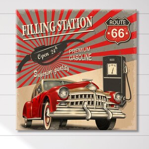 Vintage Inspired Gas Station Bar Sign Poster Print | Retro Car Poster Rustic Auto Garage Decor Man Cave | American Classic Car Sign